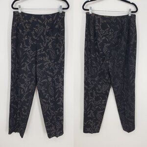 Talbots Paisley Floral Dress Pants 10 Women's Slim Tapered High Rise Black Gray